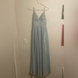 Light Blue prom dress with glitter with slit